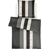 JOOP! Bettwäsche Ornament Stripes 4022 09 Schwarz, Mako-Satin, 2 teilig, Gestreift, Linien