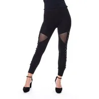 Vixxsin Leggings Onyx Gothic Schnürung Nu Goth Mesh Netz Ausschnitt