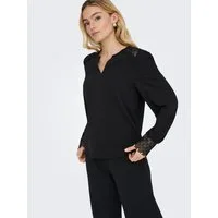 ONLY Langarmbluse ONLCERENA METTE L/S LACE VNECK TOP WVN Kunstfaser, regular fit, V-Ausschnitt