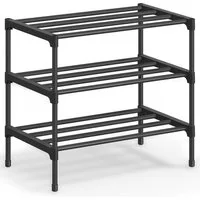 SONGMICS Schuhregal 3 Ebenen, Schuhablage schmal, Schuh-Organizer Metall, platzsparend, stapelbar, 30 x 45 x 48,5/66 cm