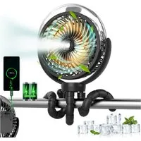 ATEROLL Tischventilator Mini-USB-Ventilator mit Oktopus-Basis,mit Nebel,einstellbarem Licht, 3 Geschwindigkeiten,leise Geeignet für Handheld/Desktop/Autositz