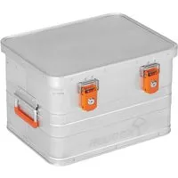 ALUBOX Aufbewahrungsbox Alukiste Transportbox abschließbar mit Deckel (29 Liter), Fangbänder am Deckel - inklusive Zylinderschlösser