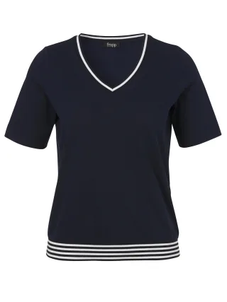 Frapp - T-Shirt V-Ausschnitt 1/2 Arm navy/white - Gr. - 46