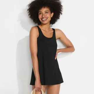 Badekleid mit rundem Ausschnitt, Damen,  Schwarz, Nylon-Mischung, by Lands' End