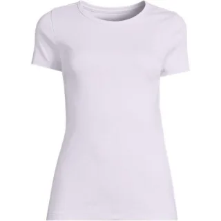 Kurzarm-Baumwollrippshirt mit Rundhalsausschnitt, Damen,  Lila, Baumwolle, by Lands' End