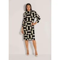 MADELEINE Jerseykleid Elegantes Kleid mit Grafik-Print Sanft tailliert mit Stehkragen, langen Ärmeln und Taschen