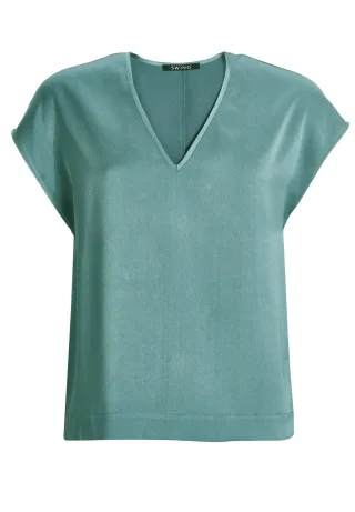 SWING - Satintop mit V-Ausschnitt teal green - Gr. - 36