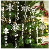 Coonoor Christbaumschmuck Acryl Schneeflocken Eiszapfen Tropfen Hängedekoration (18-tlg), Ornamente für Weihnachtsbaum Winterfest und Party Deko