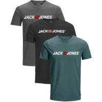Jack & Jones Print-Shirt Bequemes Slimfit Shirt (Spar-Set, 3er-Pack) in Unifarbe mit Print