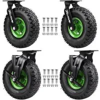 XERSEK Möbelrolle 4er Set Transportrollen (2 Lenkrolle + 2 Bremsrolle) Luftrad Laufrolle, (Luftbereiftes Transportrad Ø 250 x 90 mm Rollen leise und stoßdämpfend, Vielseitige für Möbel Bollerwagen Werkstatt, Tragkraft 135 KG pro Rad)