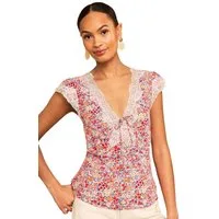 Love & Roses Kurzarmbluse Love & Roses Bluse mit Spitzenbesatz, Regular (1-tlg)