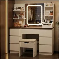 HOMALL Schminktisch Eingebaute LED-Beleuchtung, einstellbare Helligkeit, mit 7 Schubladen (GroBe 110*40*139cm Bestes Geschenk fur Ehefrau/Tochter)