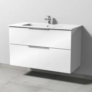 Sanipa 3way Waschtischunterbau zu Duravit ME by Starck Waschtisch mit 2 Auszügen, Weiß-Glanz UF72678
