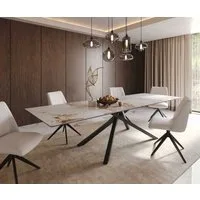 DELIFE Esstisch Edge, Keramik Minas Melange Weiß-Beige 300x100 Kreuzgestell Rechteck Schwarz