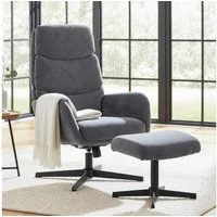 HOMCOM Relaxsessel mit hoher Rückenlehne, Leinenoptik (Fernsehsessel, 2-St., Loungesessel mit Hocker), für Wohnzimmer, Schlafzimmer, Grau