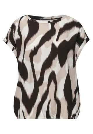 Street One - Kurzarm Shirtbluse mit Animal-Print braun - Gr. - 34