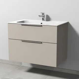 Sanipa 3way Keramik-Set Finion Keramik-Waschtisch und Unterbau mit 2 Auszügen, Kaschmir-Matt UP4001U