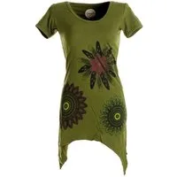 Vishes Tunikakleid Asymmetrisches Longshirt m. großen Blumen bedruckt Boho, Elfen, Hippie Style