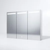 SONNI Spiegelschrank Spiegelschrank Bad mit Beleuchtung 90 x 65 cm Badpiegelschrank 3-türig mit Touchschalter und Steckdose,verstellbare Einlegeböden