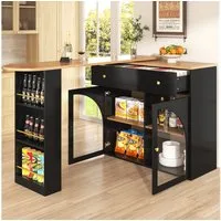 Flieks Bartisch 360° drehbar Stehtisch mit Kommode (Länge 138-204 cm, 1-St., mit verstellbare Einlegeböden), ausziehbar Esstisch mit Glastüren und Schubladen Sideboard Bistrotisch
