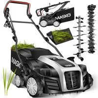 MASKO Elektro-Vertikutierer 2in1 Rasenlüfter 1800W, 5-stufige Arbeitstiefe, 40 cm Arbeitsbreite, Moosentferner mit 55L Fangkorb, 20 Stahlmesser höhenverstellbarer Holm