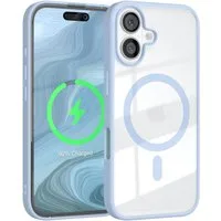 EAZY CASE Handyhülle Transparente Hülle mit MagSafe für iPhone 16 6,1 Zoll, Softcase, Schutzhülle mit Displayschutz, stoßfest, kratzfest, Hellblau