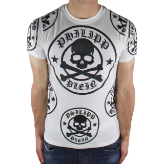 Philipp Plein - Weißes T-Shirt mit Pflaumen- und Logo-Design