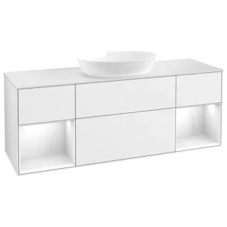 Villeroy und Boch Finion Waschtischunterschrank FD01GFGF 120cm, Abdeckplatte white matt, Regale Glossy white lacquer, Glossy white lacquer
