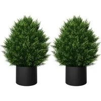 Kunstbaum Künstliche Buchsbaum 60cm Kunstpflanze Pflanzen wie echt mit Topf, FIVMEN, 2 Stuks Künstliche immergrüne Buchsbaum Künstlichkunstbaum