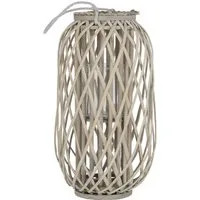 ECD Germany Kerzenlaterne Laterne Ried mit Henkel Rattan Windlicht mit Glaseinsatz Kerzenständer, 50xØ28cm Natur Korbgeflecht Handgeflochtene Gartenlaterne Kerzenhalter