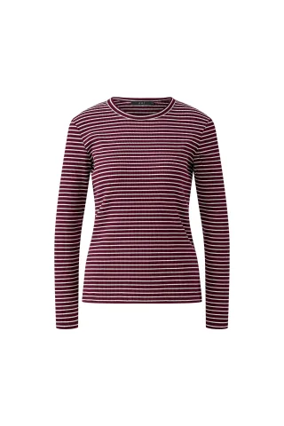 Oui - Langarmshirt dark red white - Gr. - 34