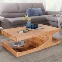 FINEBUY Couchtisch SuVa2473_1 Massivholz 120 cm mit Ablage · Rechteckig Wohnzimmertisch (Großer Wohnzimmertisch, Sofatisch Kaffeetisch), Akazie Massivholz 118x70x38 cm Rechteckig Ablage