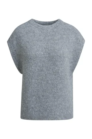 Milano Italy - Sleeveless Pullunder with stand collar and loose fit grey melange - Gr. - XS