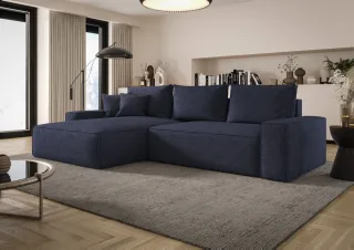 Ecksofa Schlafsofa Sofa WALKEN Stoff Aragon Dunkeblau Ottomane Links