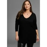 Laura Scott CURVE Longpullover Große Größen aus fließendem Feinstrick mit schönem V-Ausschnitt
