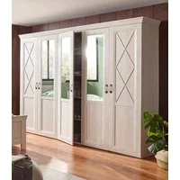FORTE Kleiderschrank Kashmir, klassischer Landhausstil, Made in Europe (Maße (B/T/H): 255/63/221 cm) mit Spiegel und dekorativen Fräsungen und Elementen