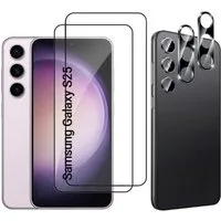 CLM-Tech Displayschutzglas 2X Schutzfolie für Samsung Galaxy S25 Panzerfolie 2X Kameraschutz für Samsung Galaxy S25 6,17 Zoll, 4er Set Kameraglas Panzerglas Displayschutz 9H Glas Folie, 4 Stück, Unterstützt Fingerabdruck-ID