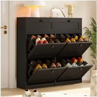 VOWNER Schuhschrank mit 4 Klappen, einstellbarer Schuhregal, schmaler Schwarz