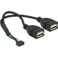 USB 2.0 Y-Kabel, 10 Pin Header > 2x USB-A Buchse schwarz, 20cm