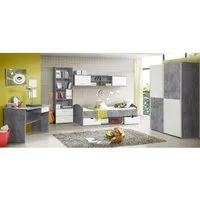 FORTE Jugendzimmer-Set Jugendzimmer Lupo Schrank Bett Regal Schreibtisch Beton grau und weiß, (5-tlg)