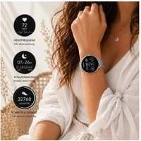 XCOAST SIONA 2 Damen Smartwatch (4,2 cm/1,3 Zoll, iOS und Android) feine Damenuhr, AMOLED, satte Farben, 21 Sportarten, >200 Ziffernblätter, 3-tlg., Blutsauerstoff, iOS&Android Handies, ultraflach (6,9mm), wasserdicht, Puls, Blutdruck