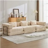 Leawin Sofa Sofas Wohnzimmer, 3-Sitzer Sofa mit Schlaffunktion Chenille, Modulares Schlafsofa, faltbar, komfortabel und ohne Montage