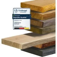 tømmermann Wandregal Schweberegal Holzregal mit Baumkante - Hängeregal aus Massivholz Eiche, Komplett-Set