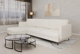 Ecksofa Designersofa HELMER MAX Stoff Baloo Weiß Ottomane Links