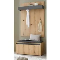 Furn.Design Garderoben-Set Center, (Set mit Wandgarderobe und Schuhbank, Eiche mit Grau, Breite 100 cm), inklusive Sitzkissen