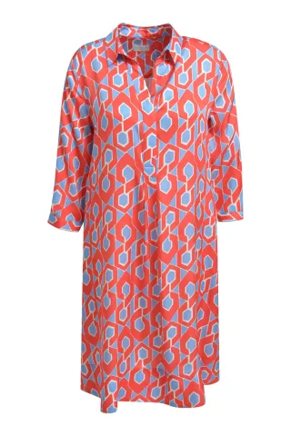 Milano Italy - shirt dress half placket w/ pleat 3/4 sleeve red print - Gr. - 34