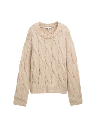 Tom Tailor - Loose Fit Strickpullover mit Zopfmuster soft taupe melange - Gr. - XXXL