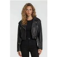 trueprodigy Lederjacke Rosa Oversize Bikerjacke mit Reißverschlussdetails
