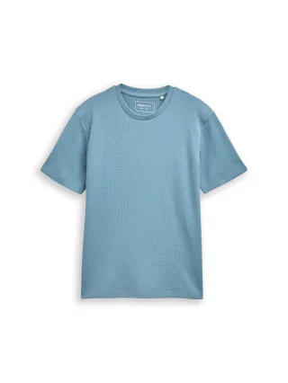 Denim Tom Tailor - T-Shirt mit Waffelstruktur citadel blue - Gr. - M