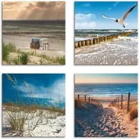 Artland Leinwandbild Einsamer Strand Ostsee Sanddüne Gräser, Strand (4 St), 4er Set, verschiedene Größen